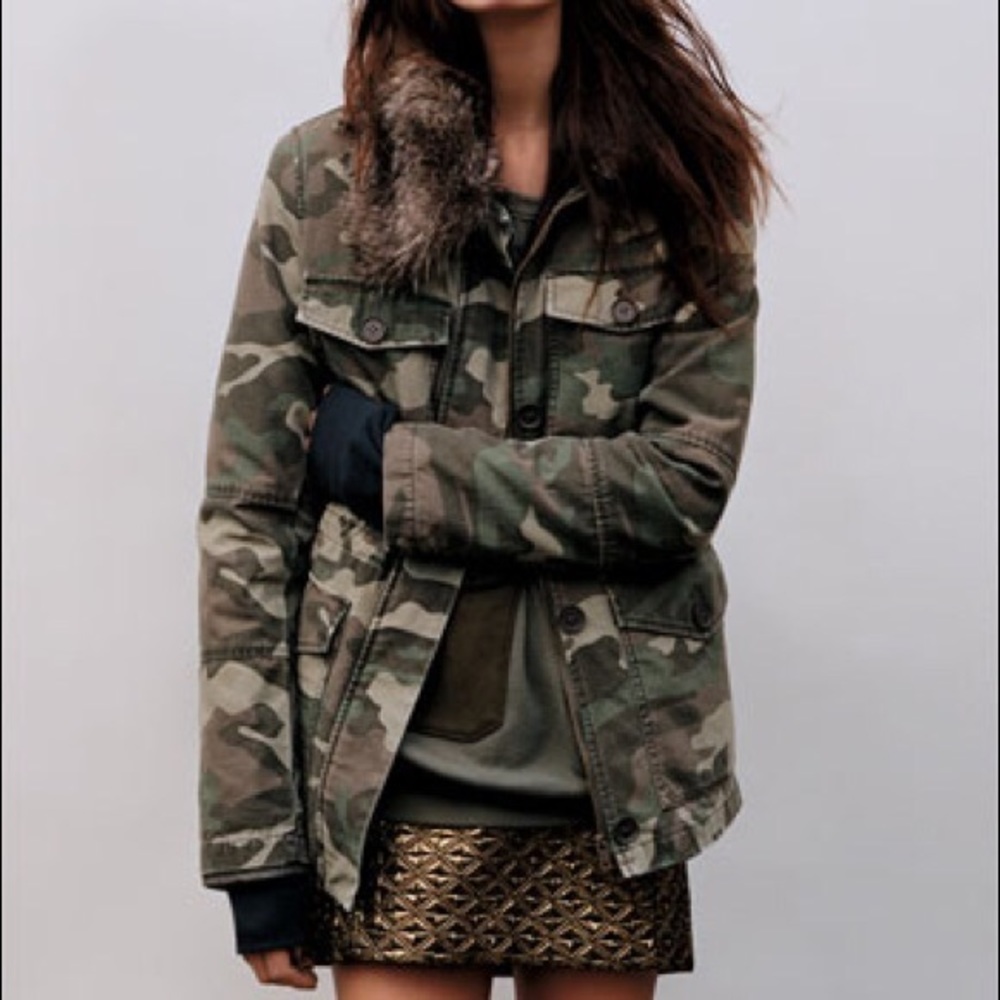 Topshop Tall Camouflage Fur Lined Jacket